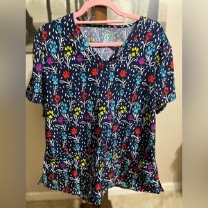 Vibrant Floral Navy Blouse
